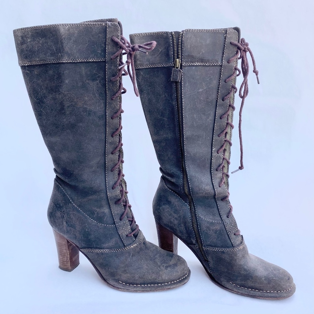 Frye Villager Lace Up Heeled Boots in Brown Size 8.5